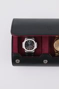 Load image into Gallery viewer, 2-slot Medium Watch Roll - Midnight Black & Wine Red