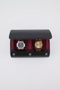 Load image into Gallery viewer, 2-slot Medium Watch Roll - Midnight Black & Wine Red