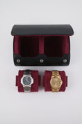 Load image into Gallery viewer, 2-slot Medium Watch Roll - Midnight Black & Wine Red