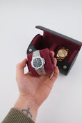 Load image into Gallery viewer, 2-slot Medium Watch Roll - Midnight Black & Wine Red