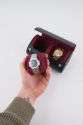 Load image into Gallery viewer, 2-slot Medium Watch Roll - Midnight Black & Wine Red