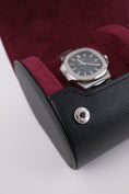 Load image into Gallery viewer, 2-slot Medium Watch Roll - Midnight Black & Wine Red