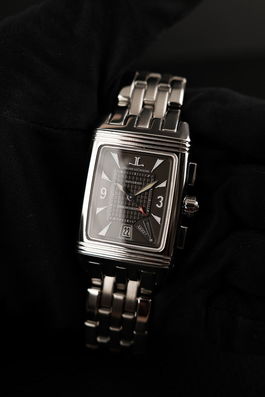 Jaeger-LeCoultre Reverso Gran Sport Chronograph 295859 Box + og. Papiere Rare Black Dial, 2024 Jaeger LeCoultre Service, LC DE