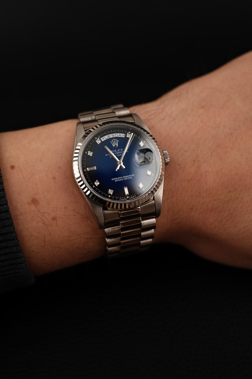 Rolex Day-Date 36 18239 Box Blue Vignette Diamond Dial White Gold