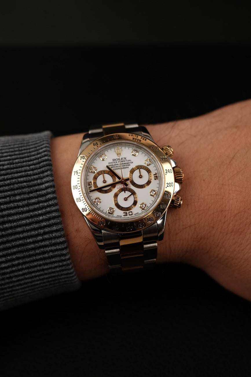 Rolex Daytona 116523 Box + og. Papiere S/G Diamond Dial LC100