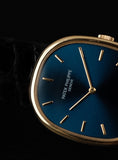 Carica l'immagine nel visualizzatore della galleria, Patek Philippe Ellipse 18k Yellow Gold 3848 Box + og. Papiere Metallic Blue Dial, Additional Extract
