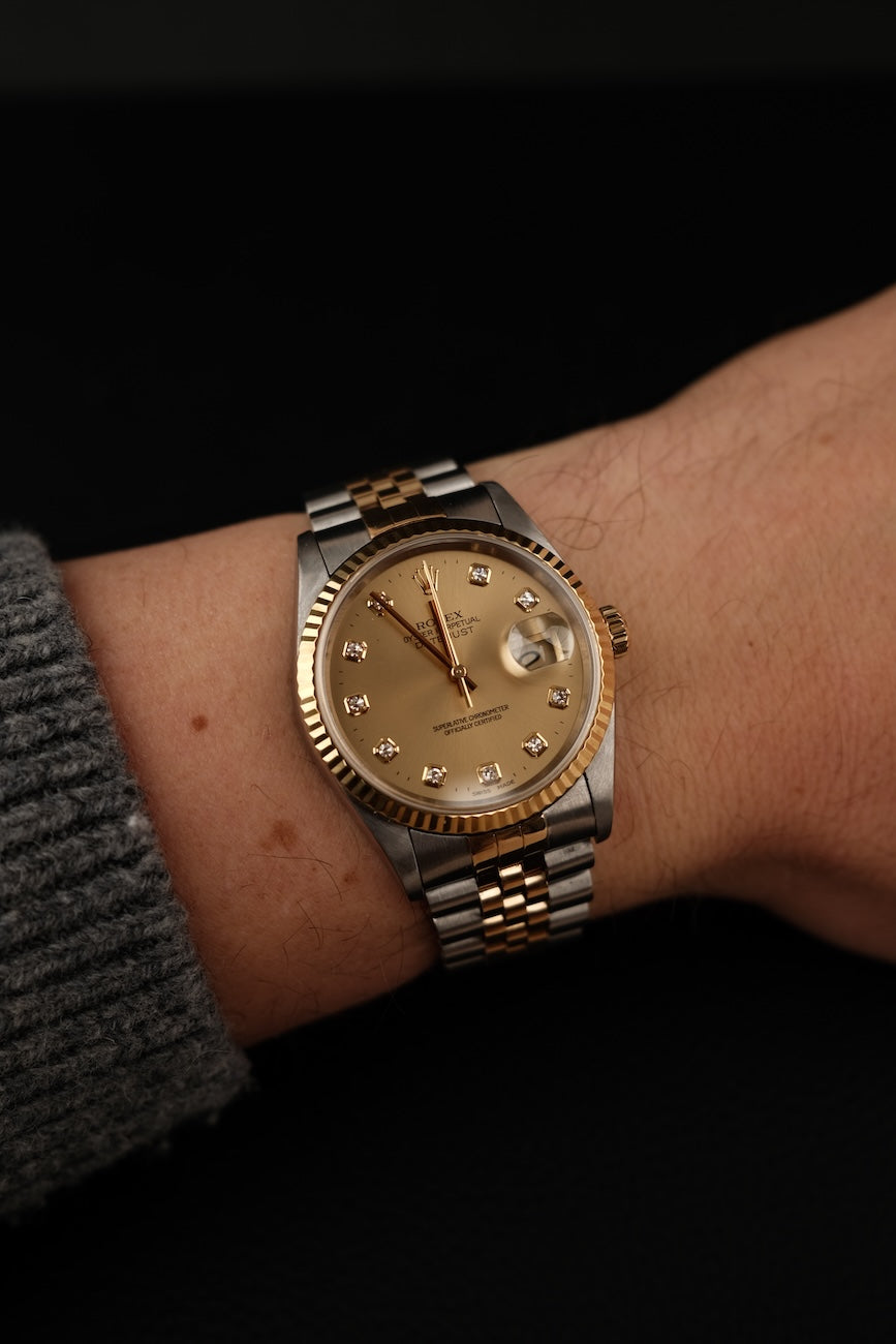 Rolex Datejust 36 16233  Original Papiere Champagner Diamond Dial Big Diamonds, SERVICED