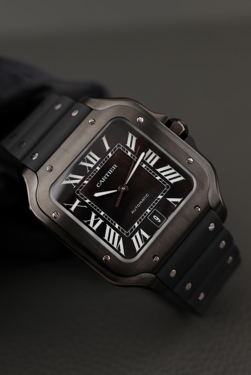 Cartier Santos Large WSSA0039 Box + og. Papiere Black ADLC, New, First Buyer's Invoice, German Delivered, Partly Stickered