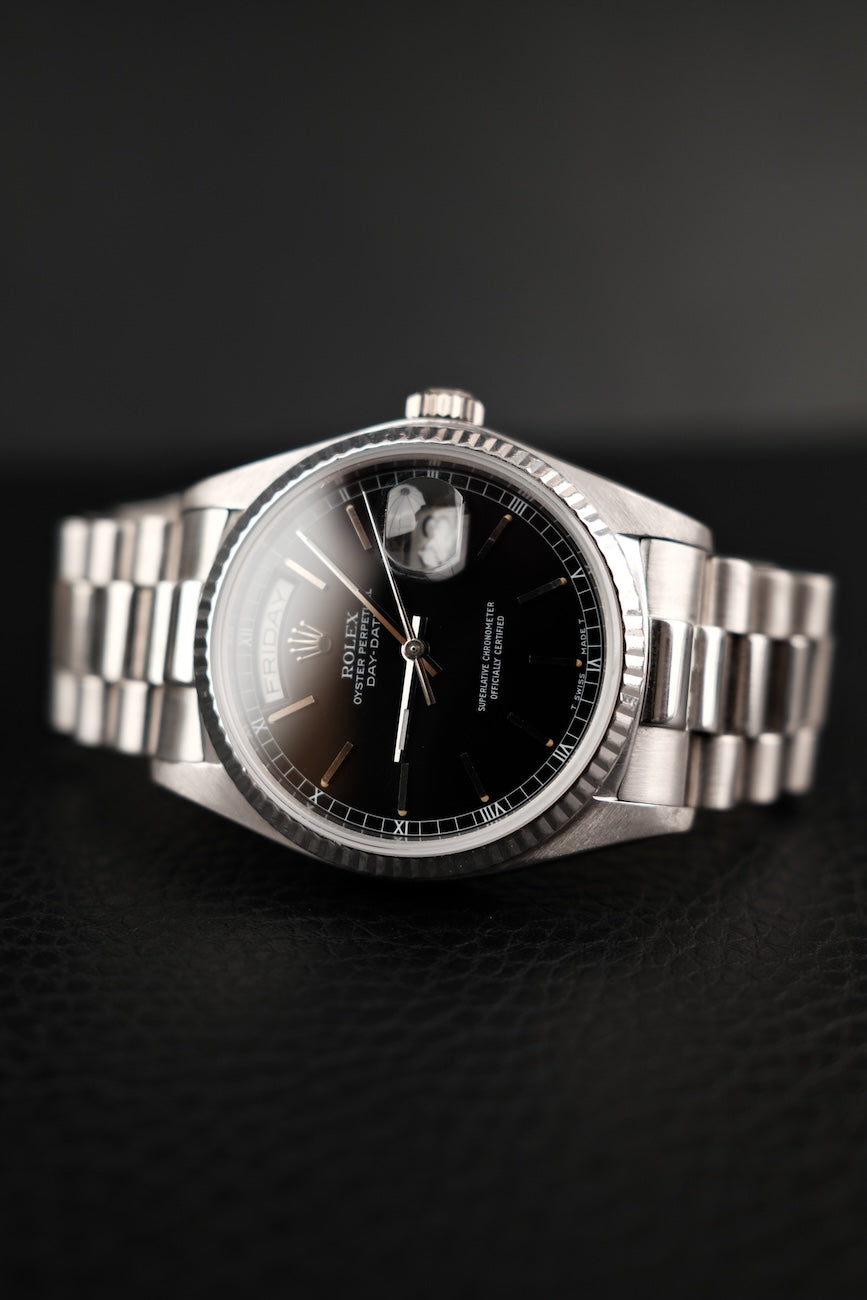 Rolex Day-Date 36 18039 Black Dial, 18k White Gold