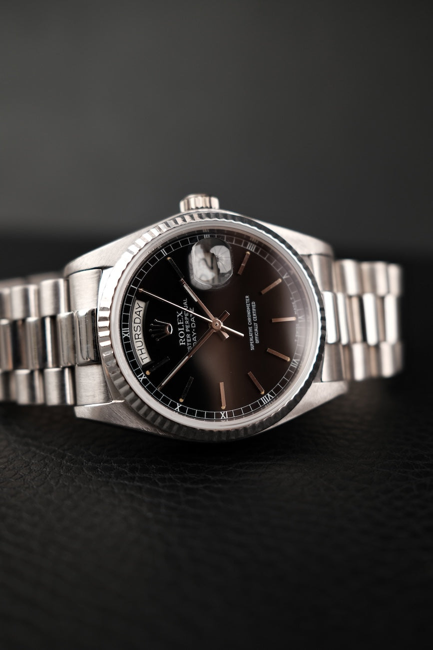 Rolex Day-Date 36 18039 Black Dial, 18k White Gold