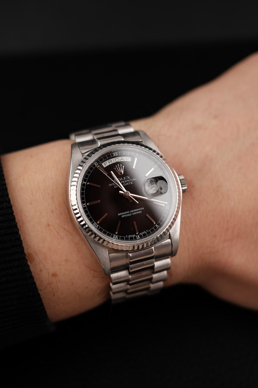 Rolex Day-Date 36 18039 Black Dial, 18k White Gold