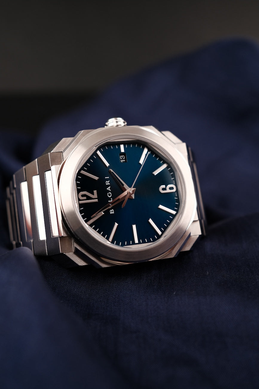 Bulgari Octo Solotempo 38mm 102429 Box + og. Papiere Blue Dial