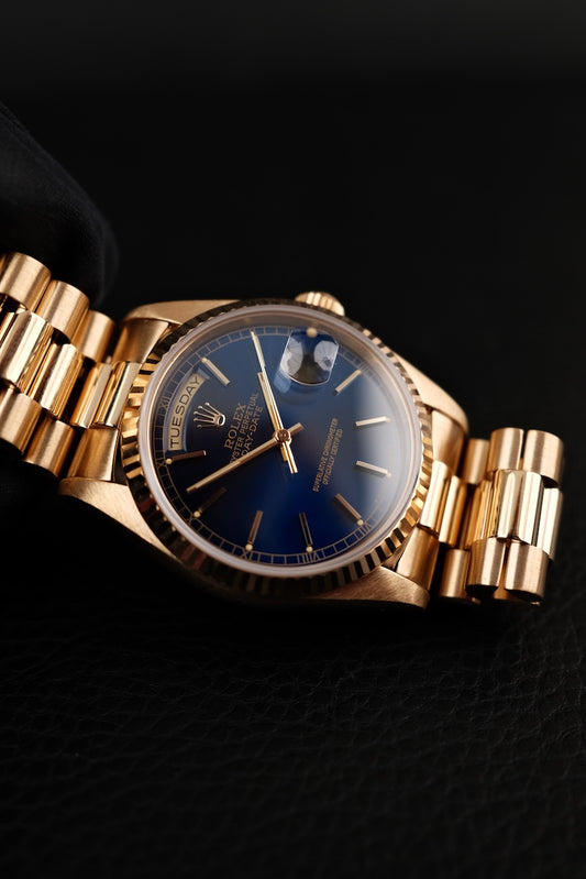 Rolex Day-Date 36 18238 Box + og. Papiere Rare Cobalt Blue Stick Dial