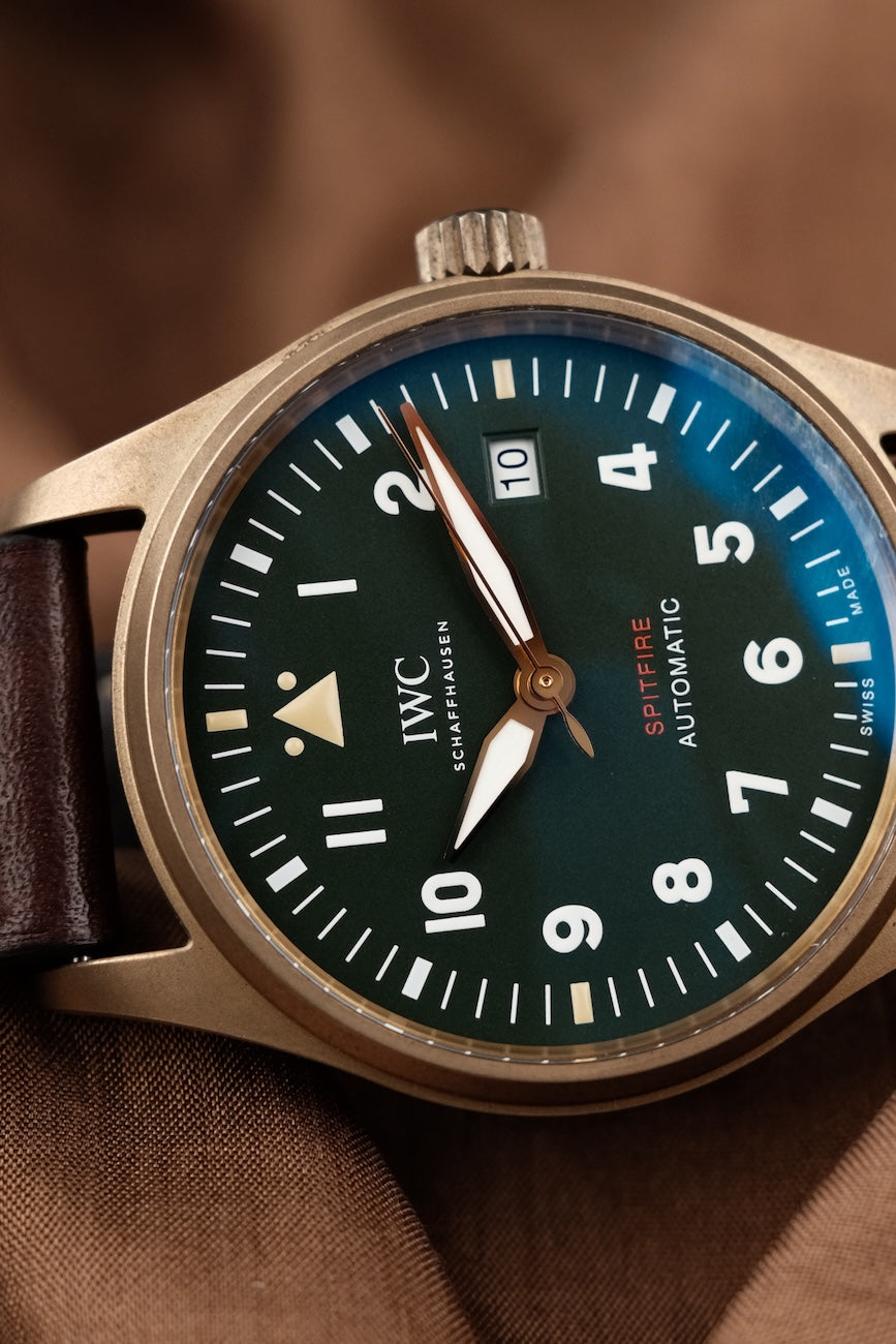 IWC Fliegeruhr IW326802 Box + og. Papiere Pilot's Watch Automatic Spitfire Bronze, Green Dial