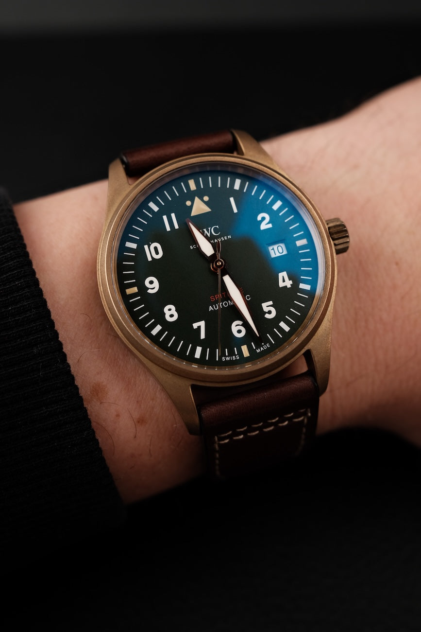 IWC Fliegeruhr IW326802 Box + og. Papiere Pilot's Watch Automatic Spitfire Bronze, Green Dial