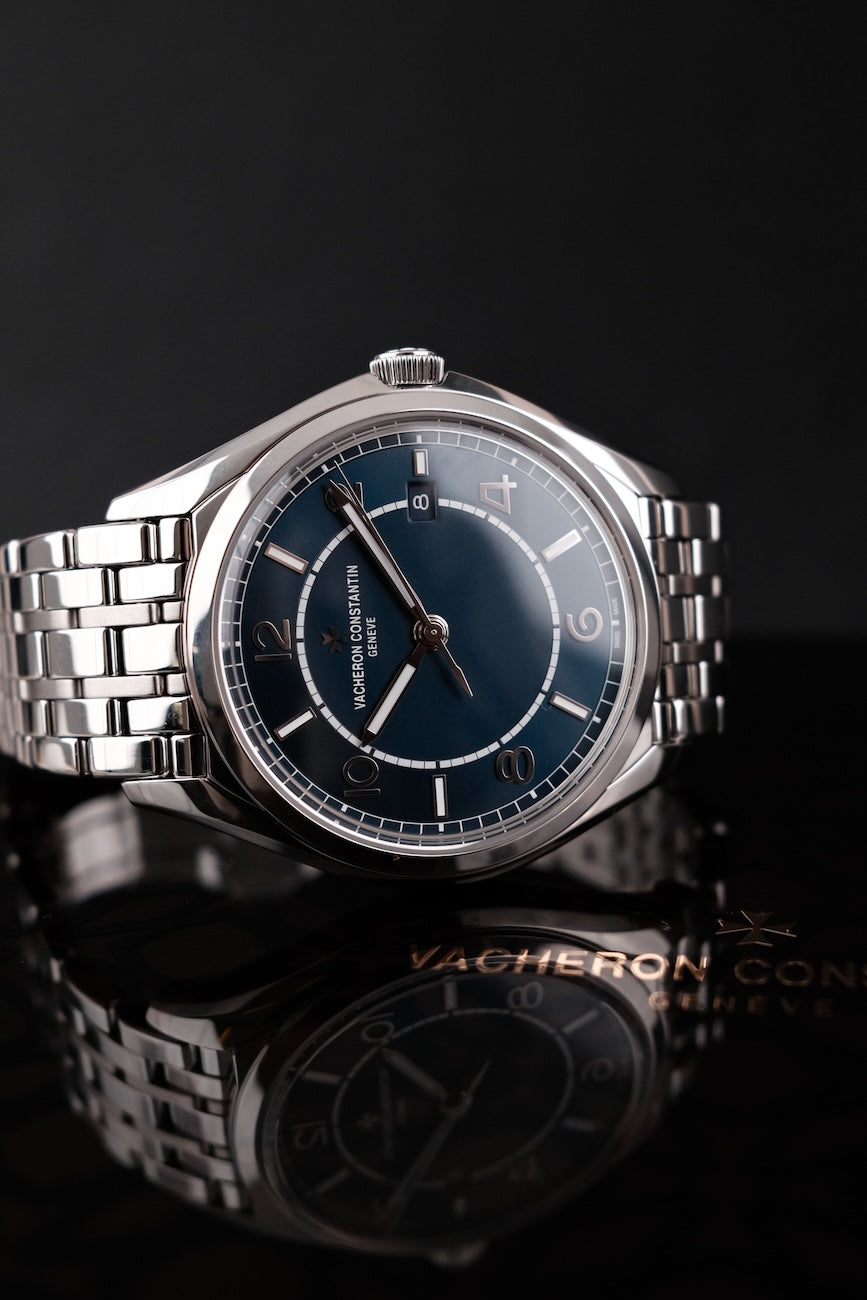 Vacheron Constantin Fiftysix 4600E Box + og. Papiere Steel Bracelet, Blue Dial, First Buyer's Receipt