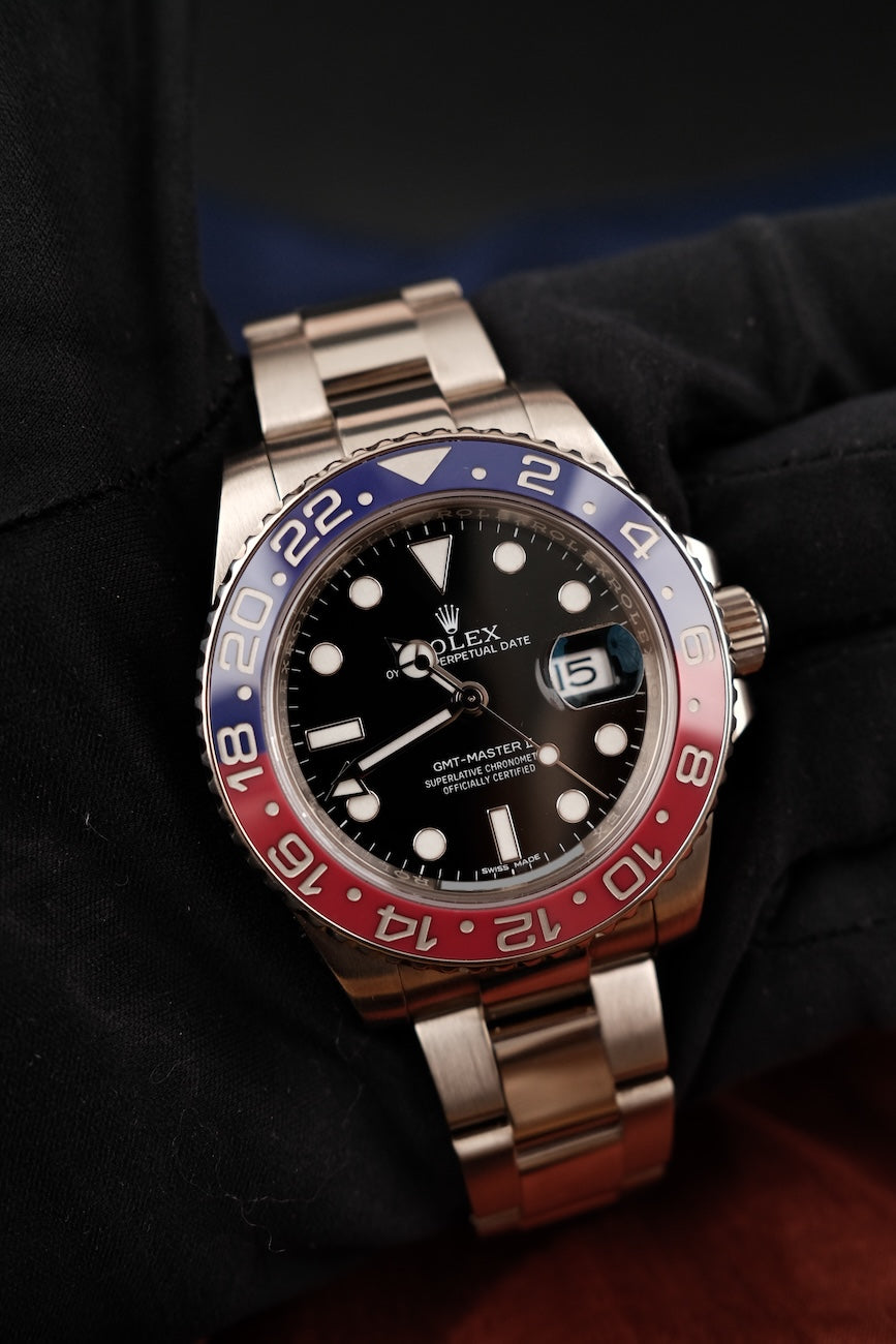 Rolex GMT-Master II Whitegold 116719BLRO Box + og. Papiere PEPSI Rolex Service Black Dial Oyster