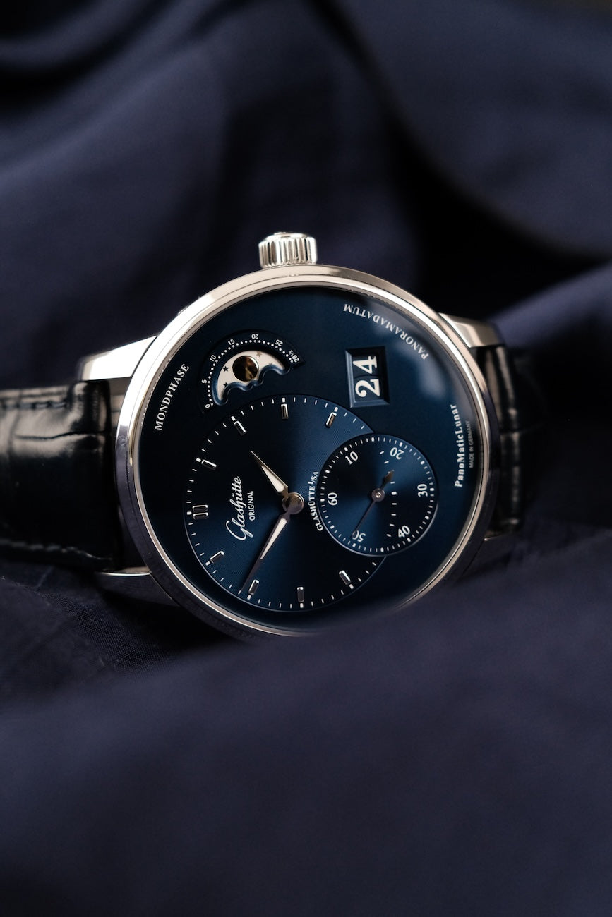 Glashütte PanoMaticLunar 19002463261 Box + og. Papiere Blue Dial