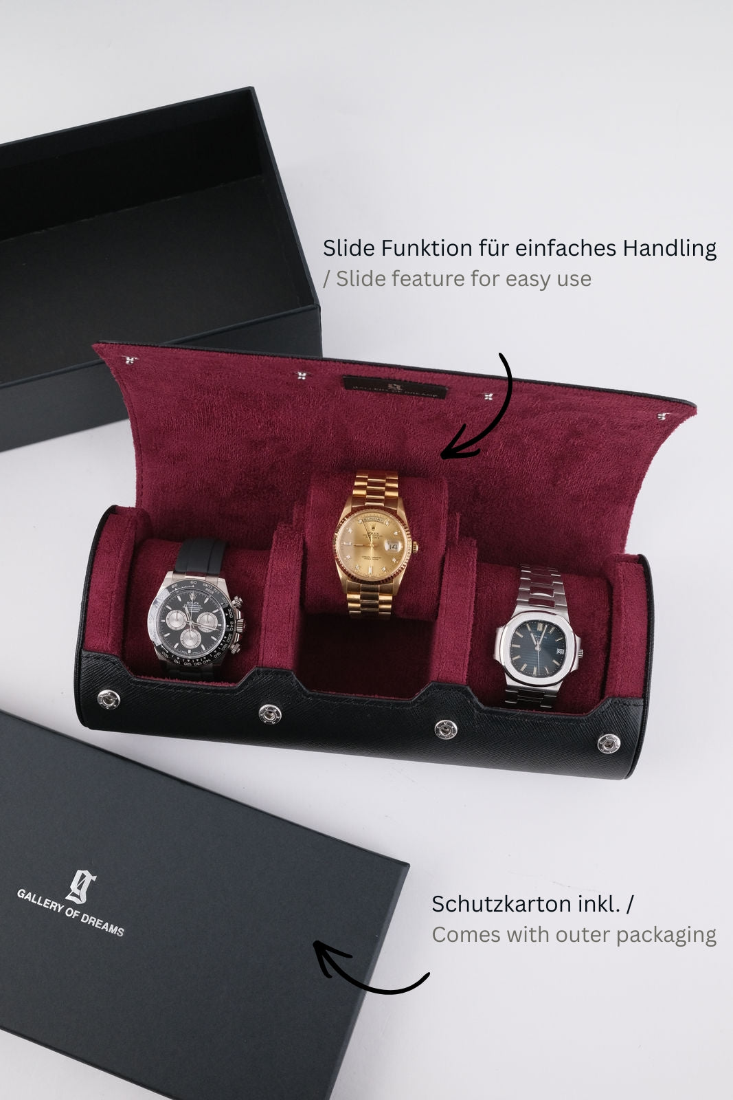 Uhrenrolle 3 - Large - Midnight Black & Wine Red