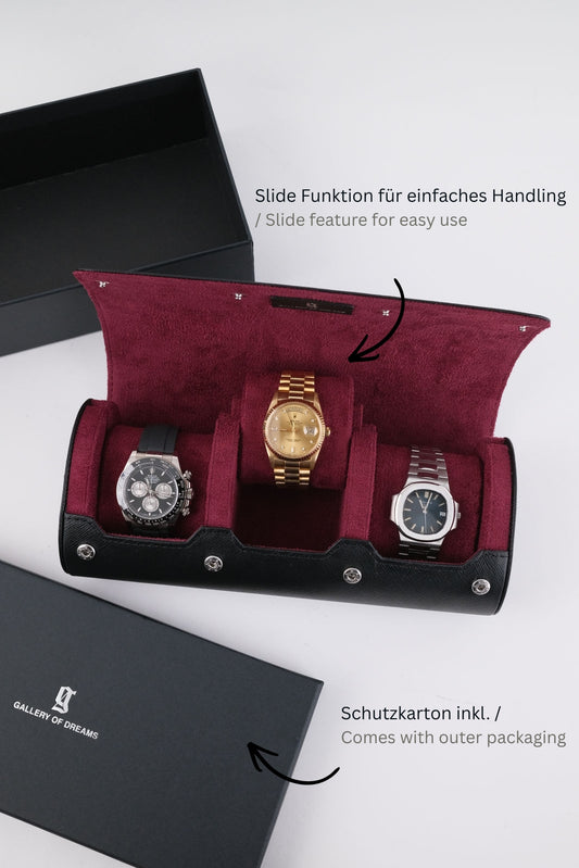 Uhrenrolle 3 - Large - Midnight Black & Wine Red