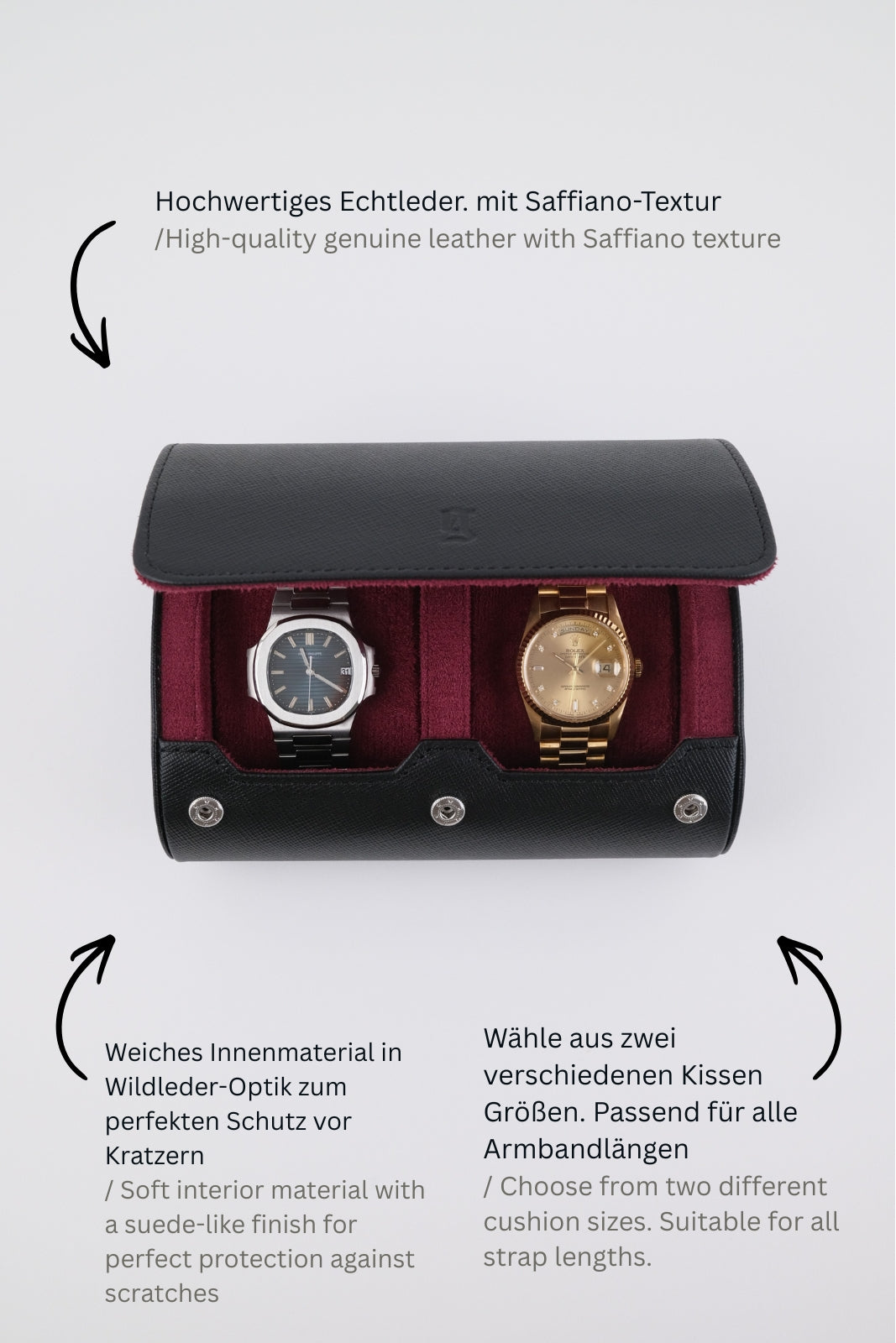 Uhrenrolle 2 - Medium - Midnight Black & Wine Red