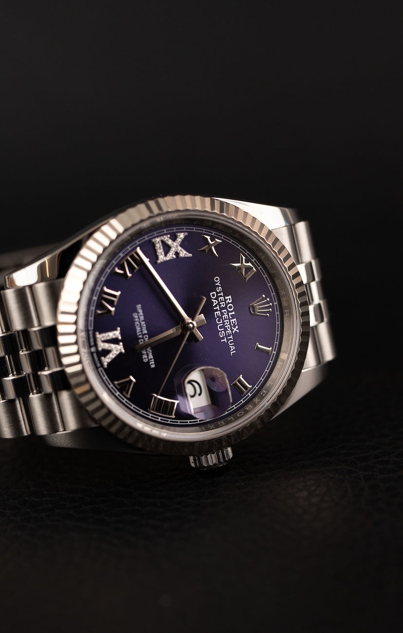 Rolex Datejust 36 126234 Box + og. Papiere Aubergine Purple Diamond Dial Serviced