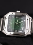 Carica l'immagine nel visualizzatore della galleria, Cartier Santos Large WSSA0062 Box + og. Papiere Green Dial, 99% New, First Buyer's Invoice, German Delivered
