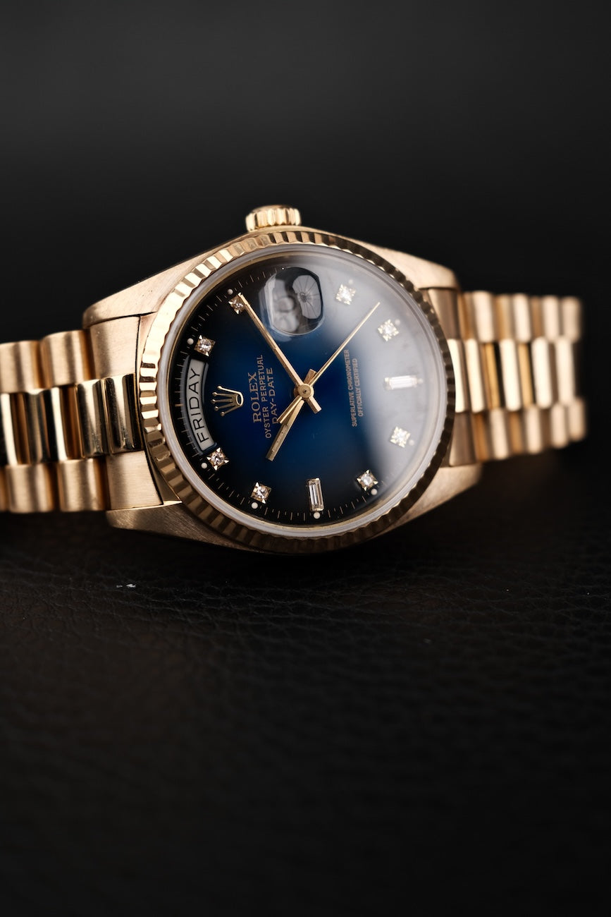 Rolex Day-Date 36 18038 Yellow Gold, Blue Vignette Diamond Dial