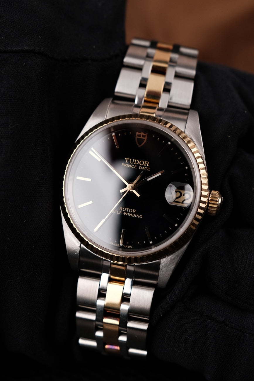 Tudor Prince Oysterdate, black Index Dial, Fluted Bezel 72033 Original Papiere 32mm, SERVICED