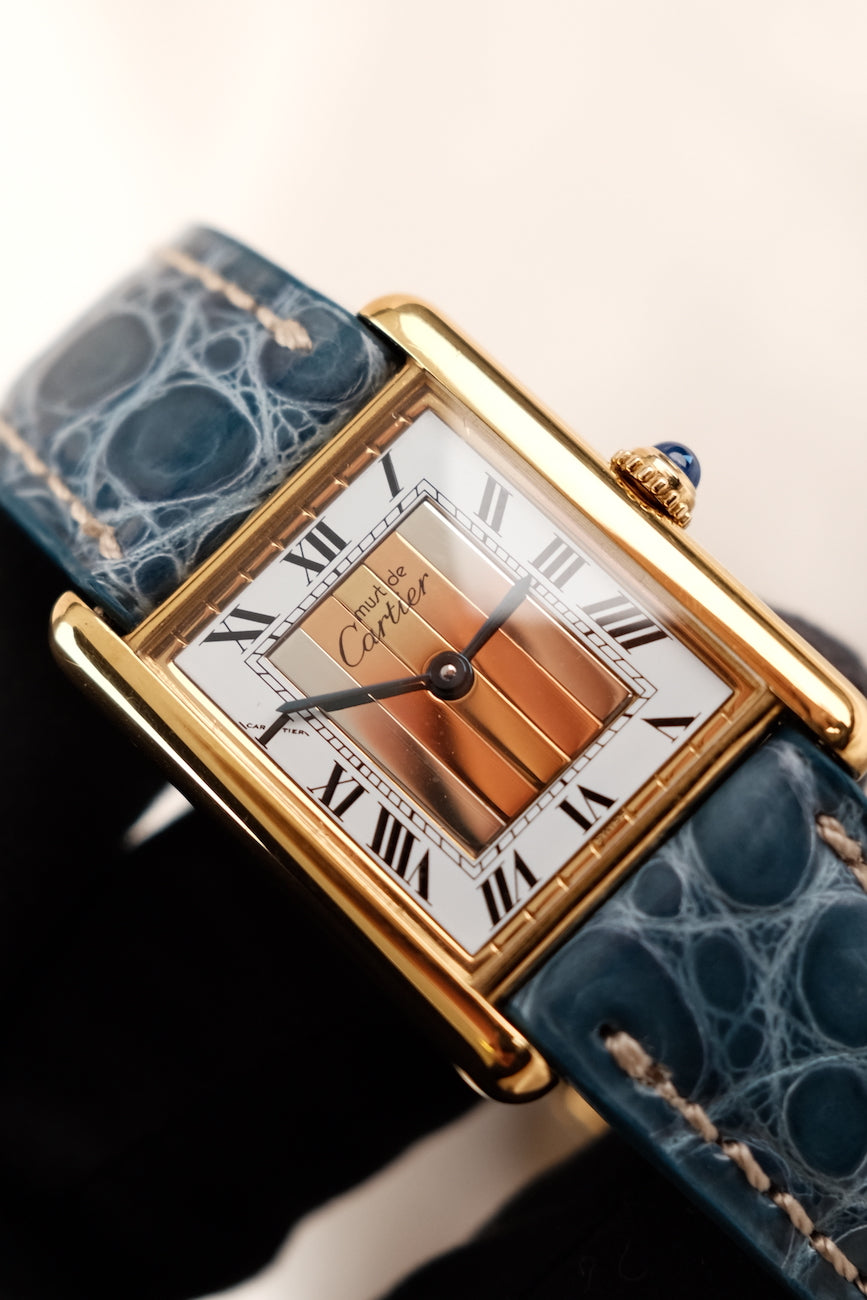 Cartier Tank Vermeil 590005 Box + og. Papiere Rare Trinity Dial, EU Delivered, Cartier Clasp