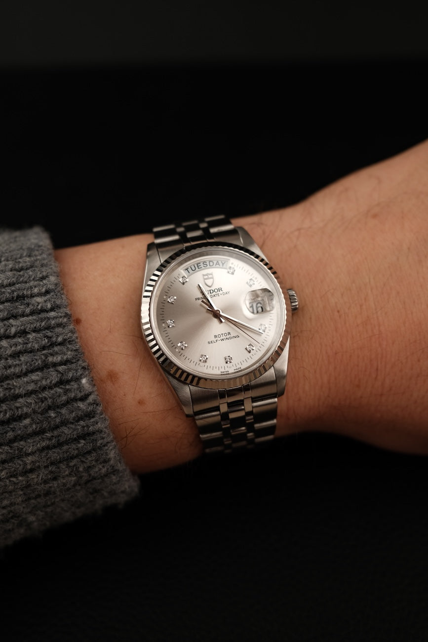 Tudor Prince Date 76214 Box + og. Papiere Silver Diamond Dial