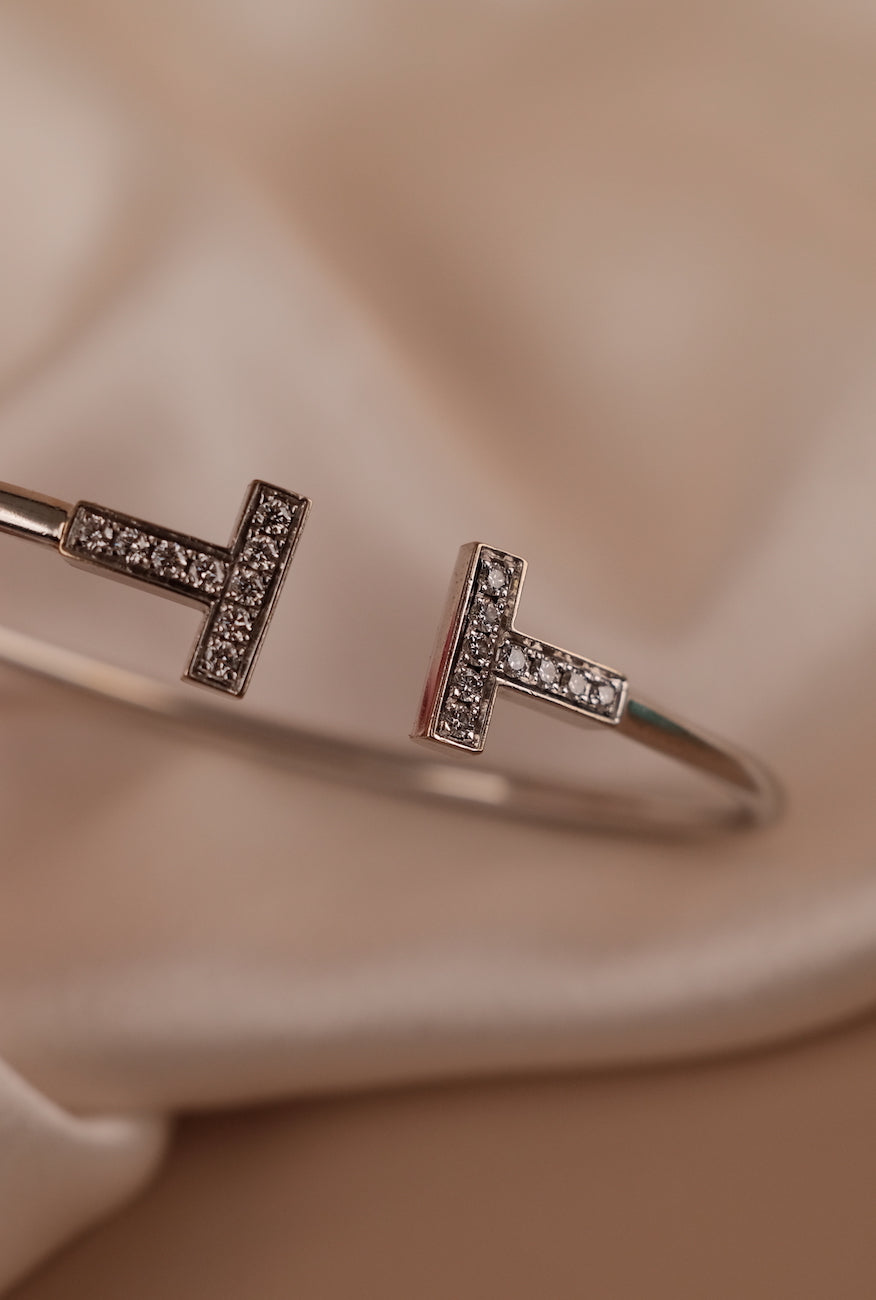 Tiffany T-Wire bracelet white gold diamonds &amp; box