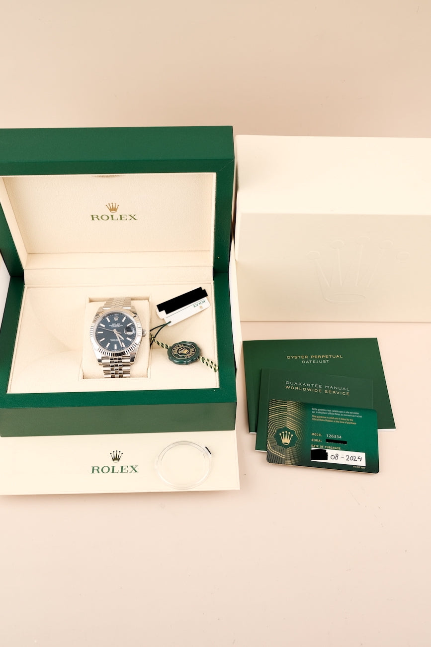 Rolex Datejust 41 126334  Box + og. Papiere Blue Stick Dial New Stickered 2024