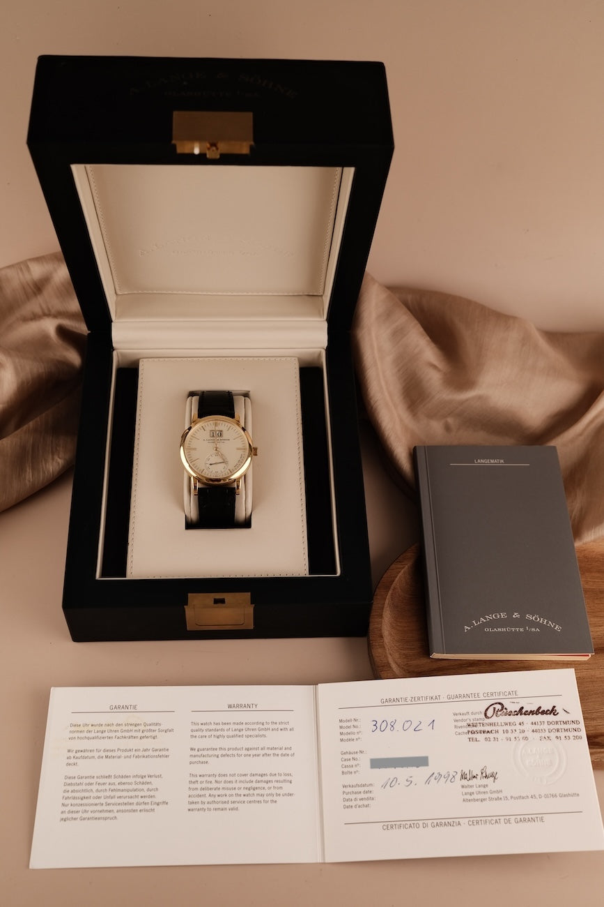 A. Lange und Söhne Langematik 308021 Box + og. Papiere Sax-O-Mat Yellow Gold LC DE