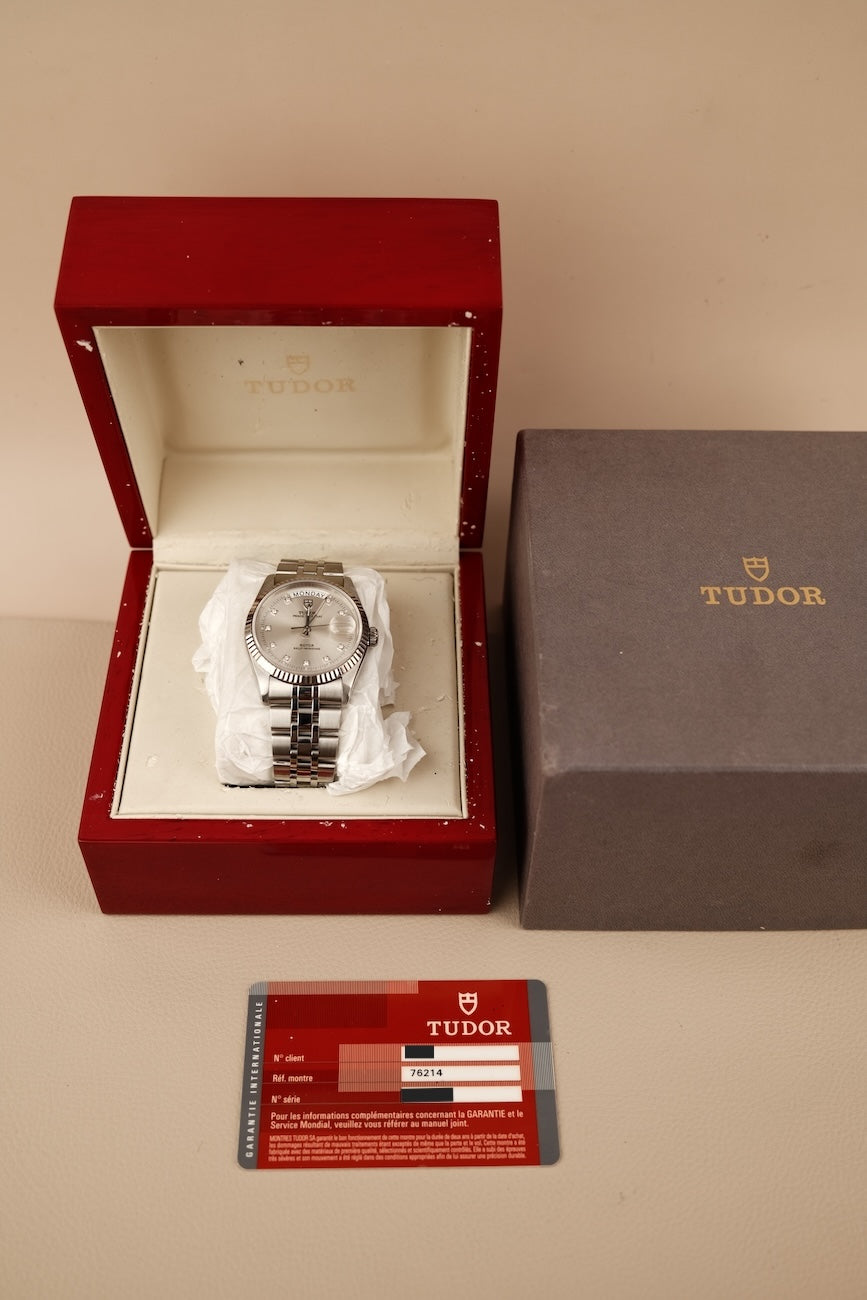 Tudor Prince Date 76214 Box + og. Papiere Silver Diamond Dial