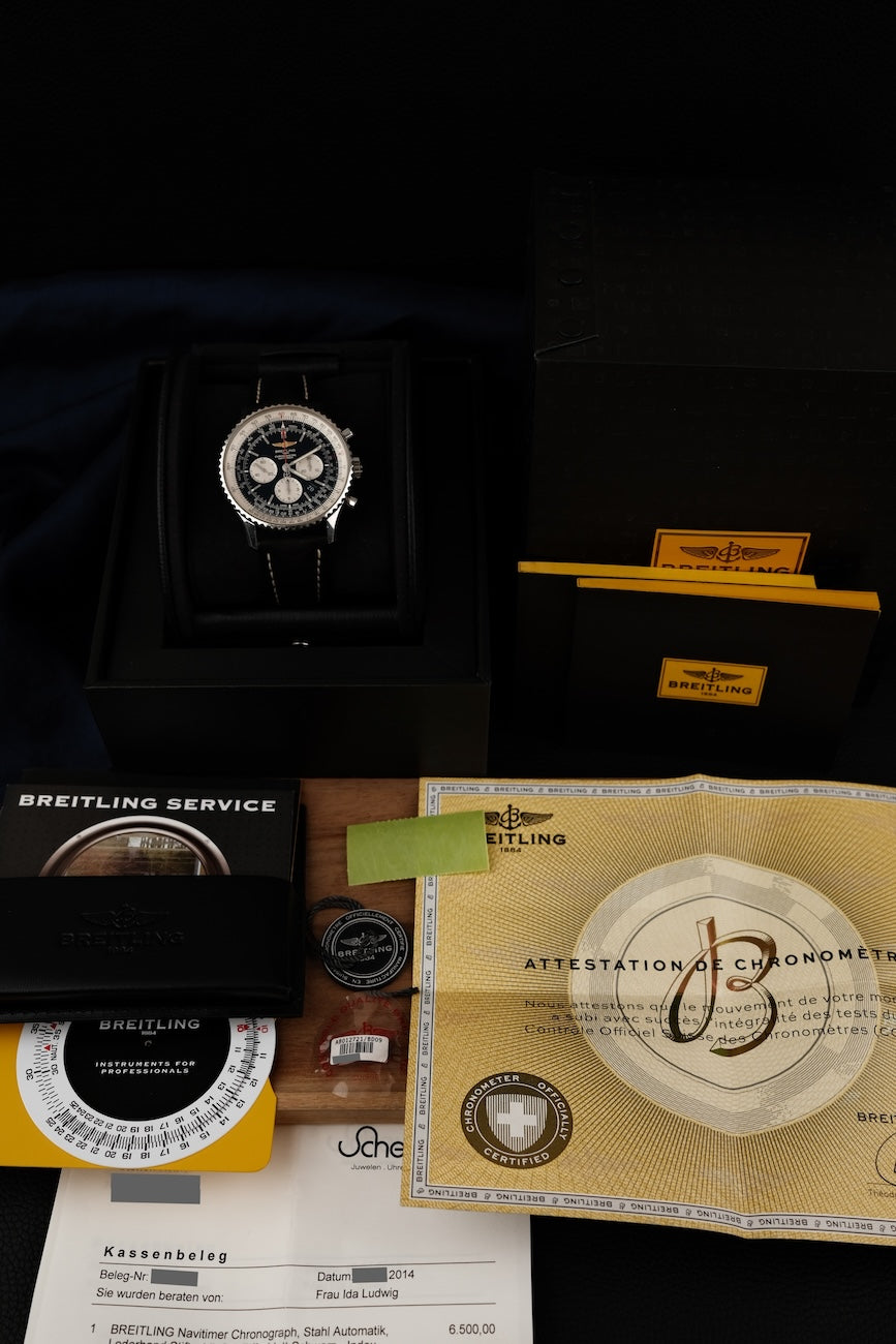 Breitling Navitimer 01 46 AB012721/BD09 Box + og. Papiere Black Dial, First Buyer's Invoice, German Delivered