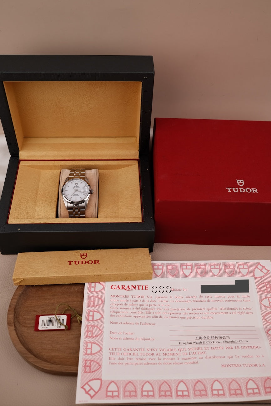 Tudor Prince Date Day 76200 Box + og. Papiere White Dial