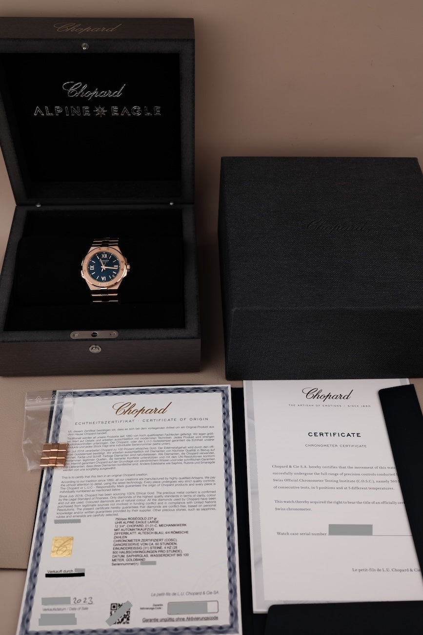 Chopard Alpine Eagle 295363-5001 Box + og. Papiere Large, Roségold, German Delivered