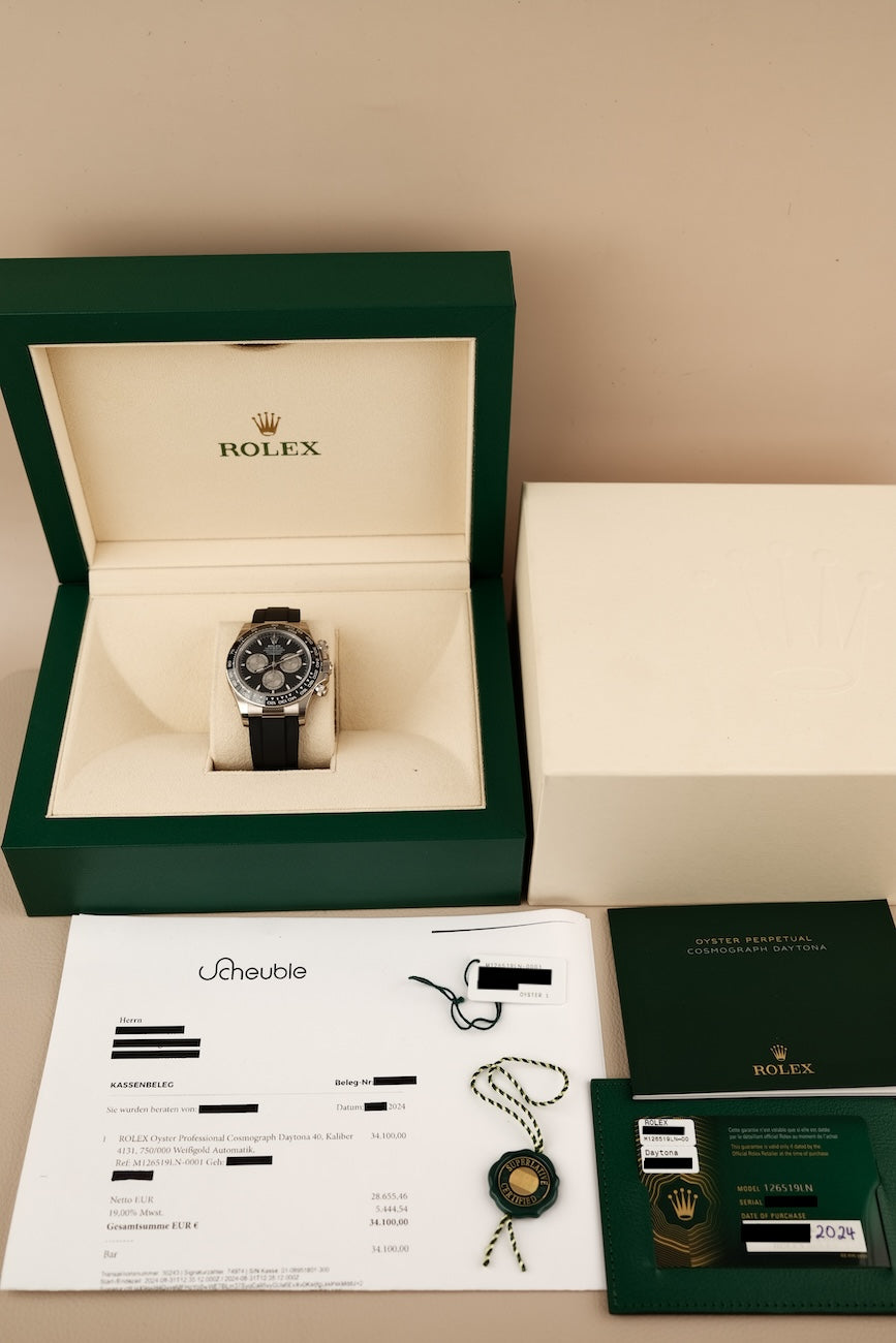 Rolex Daytona  126519LN Box + og. Papiere Whitegold NEW 08/2024 German First Buyer’s Invoice Stickered