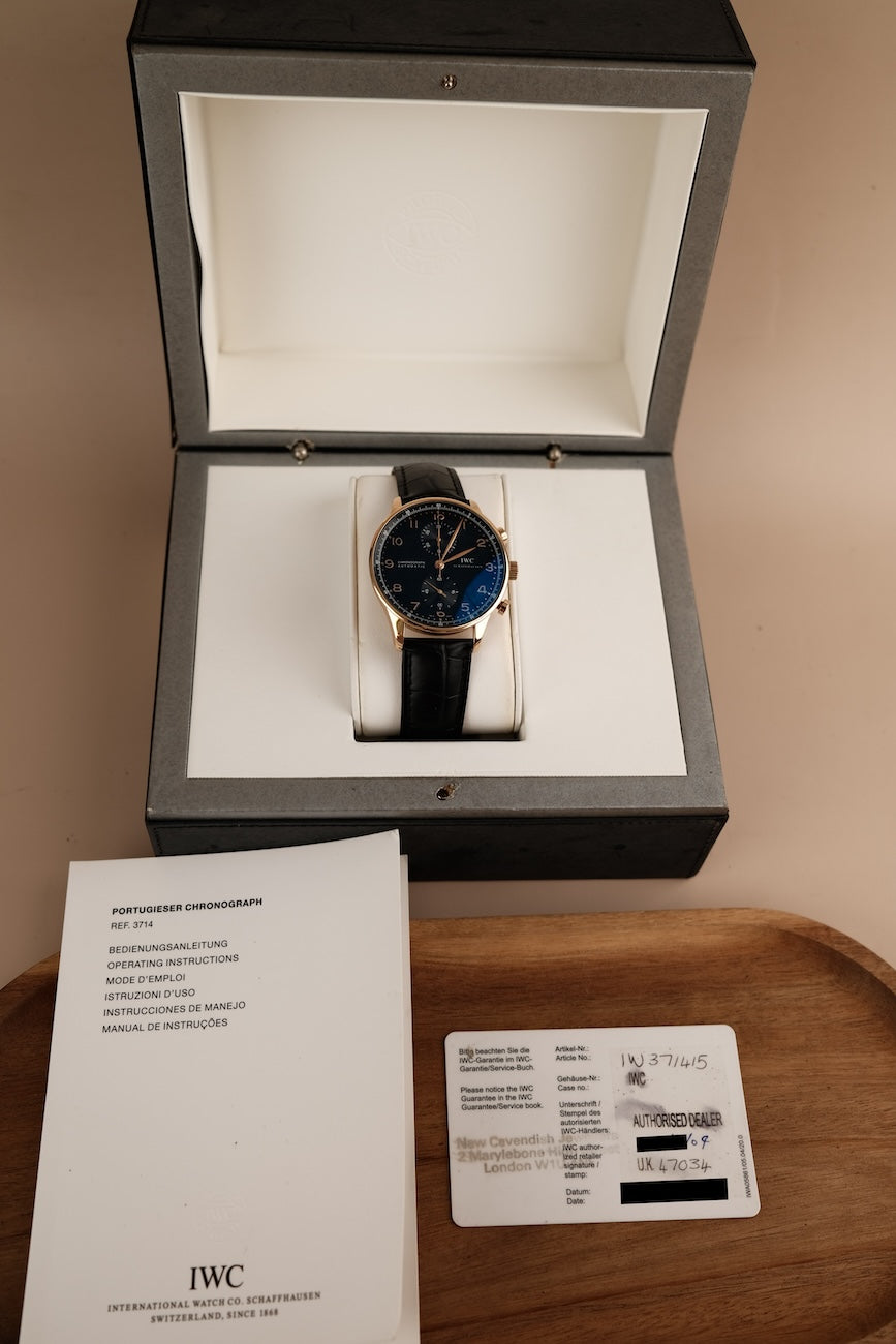 IWC Portugieser Chronograph IW371415 Box + og. Papiere Rose Gold SERVICED