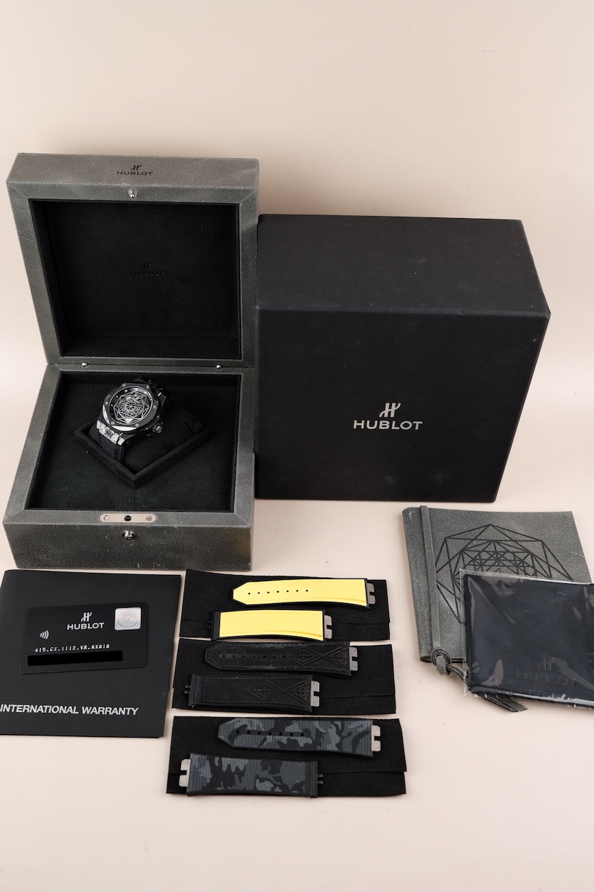 Hublot Big Bang Sang Bleu 415.CX.1112.VR.MXM18 Box + og. Papiere 45mm, Ceramic, Limited 200pc, 3 Straps, German Delivered