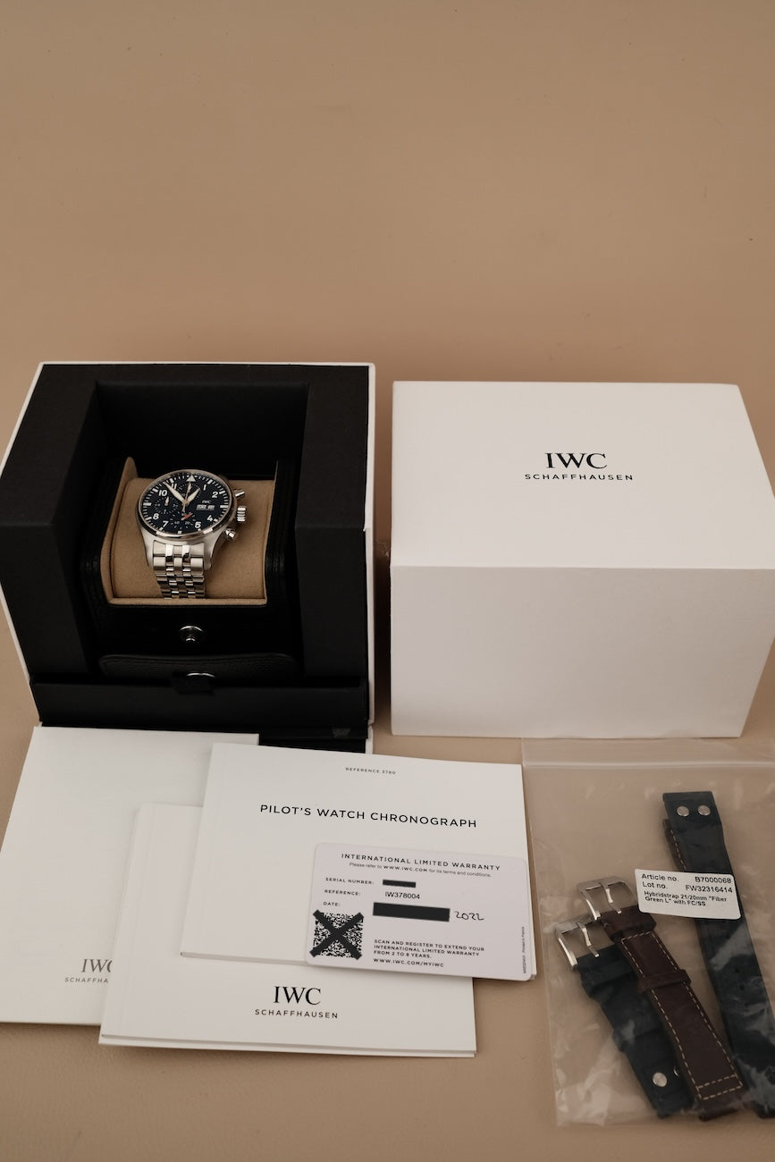 IWC Fliegeruhr Chronograph Pilot's  IW378004 Box + og. Papiere incl. 2 IWC Straps + Clasp