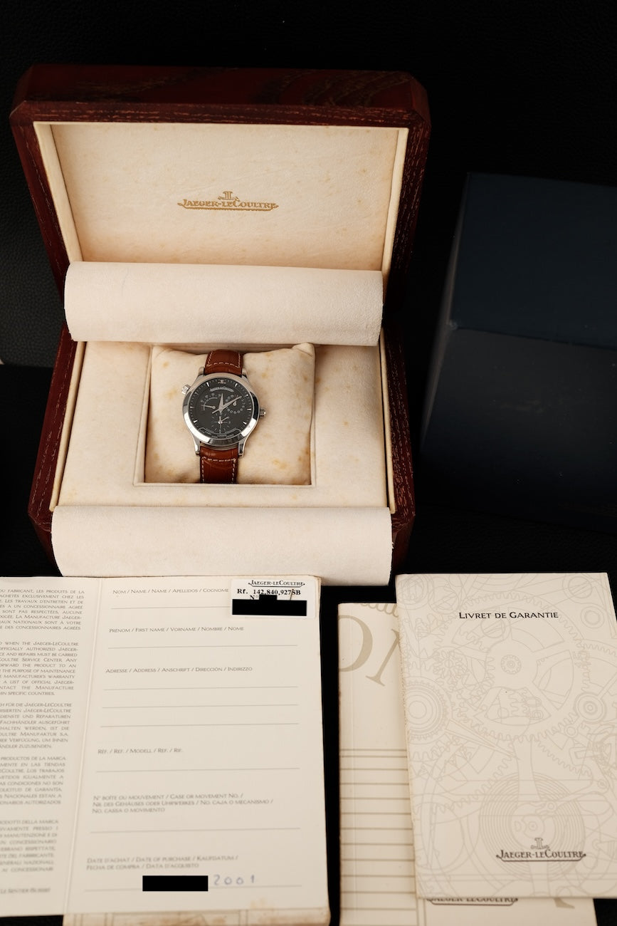 Jaeger-LeCoultre Master Geographic 142892S Box + og. Papiere Rare Black Dial