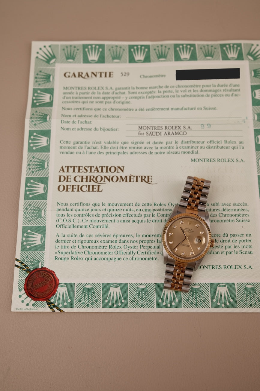 Rolex Datejust 36 16233  Original Papiere Champagner Diamond Dial Big Diamonds, SERVICED