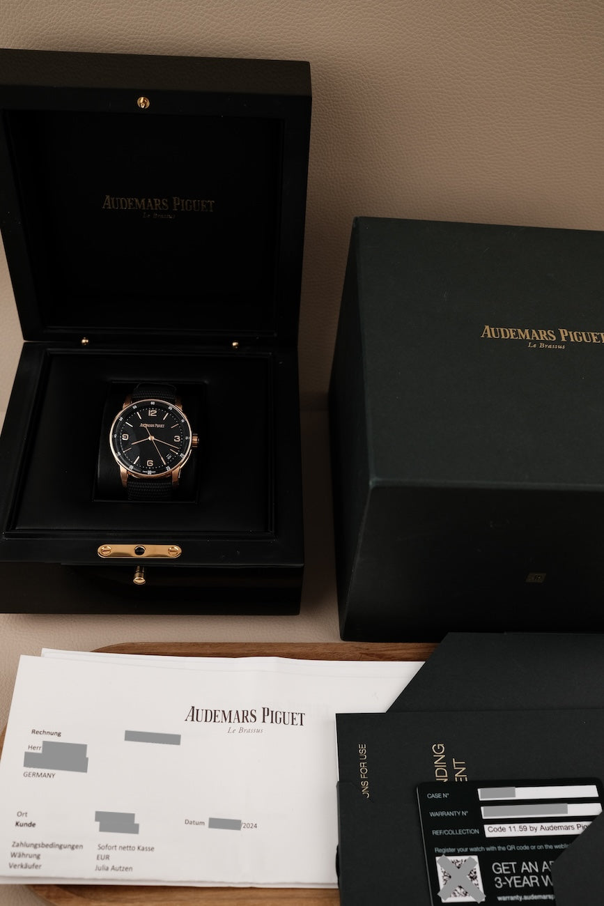 Audemars Piguet Code 1159 15210OR.OO.A002KB.01 Box + og. Papiere Rosegold Black Dial 41mm