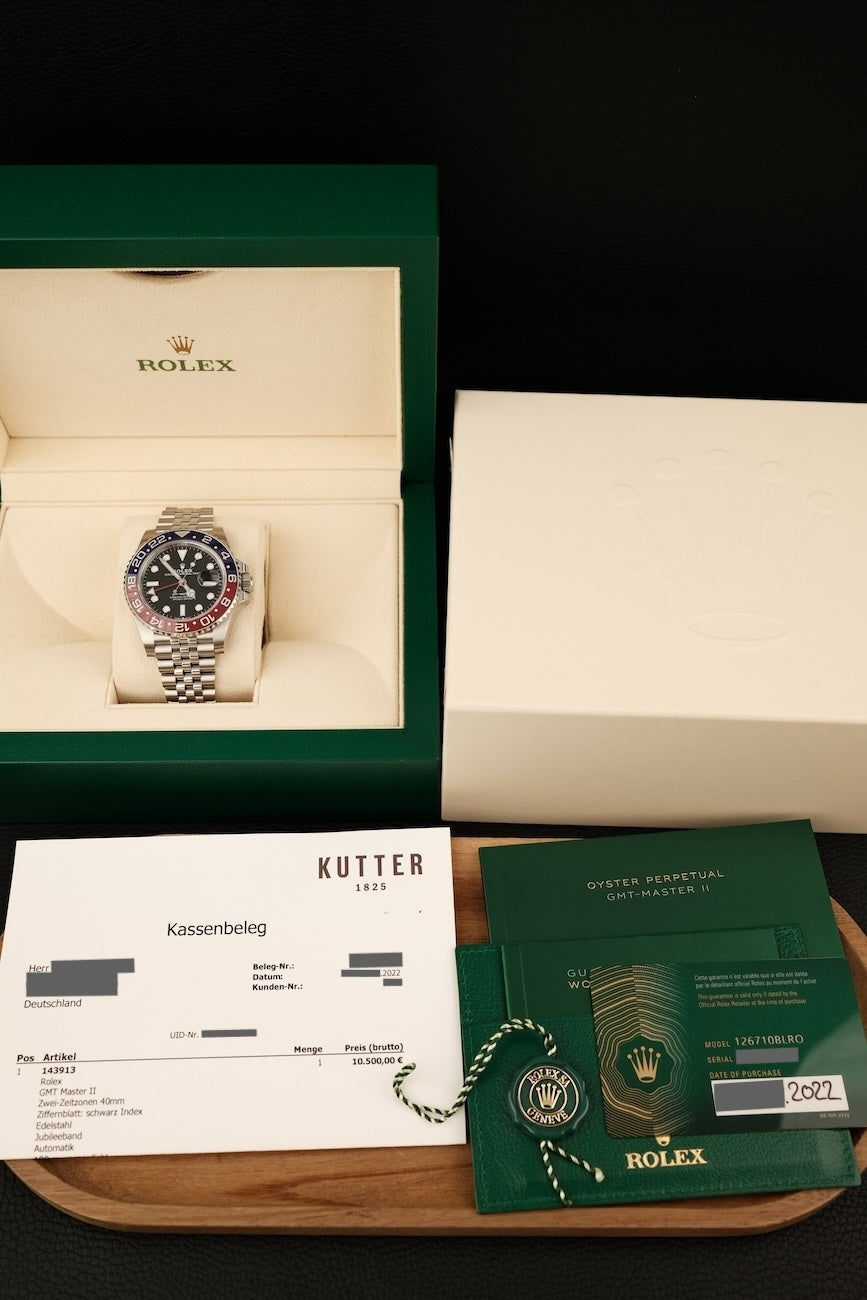 Rolex GMT-Master II "Pepsi" 126710BLRO Box + og. Papiere Jubilee, LC100, New, First Buyer's Invoice