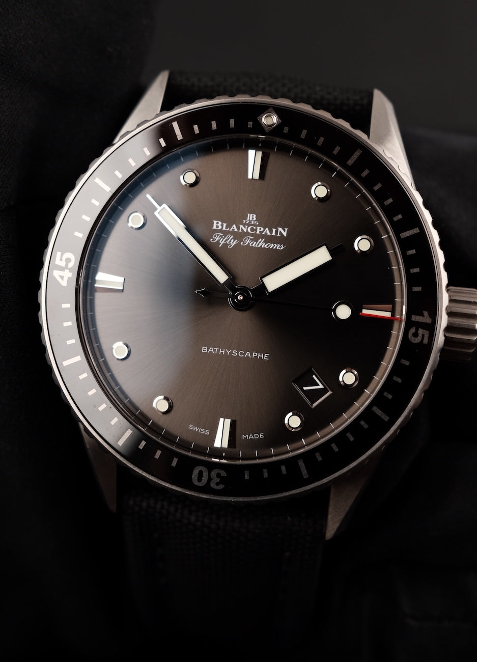 Blancpain Fifty-Fathoms Bathyscaphe 5000-1110-B52A Box + og. Papiere First Buyer's Invoice, German Delivered