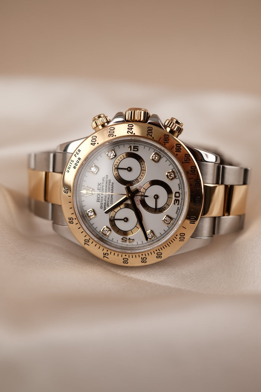 Rolex Daytona 116523 Box + og. Papiere S/G Diamond Dial LC100