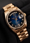 Charger l'image dans la visionneuse de la galerie, Rolex Day-Date 36 18038 Yellow Gold, Blue Vignette Diamond Dial
