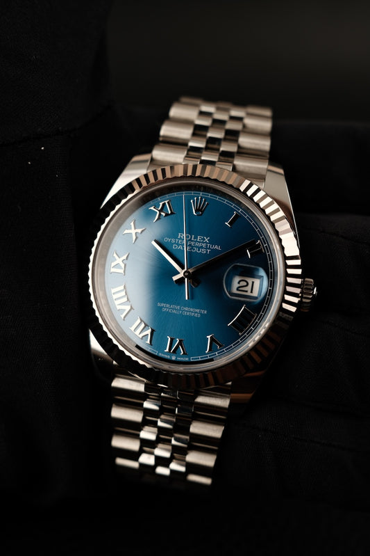 Rolex Datejust 41 126334 Box + og. Papiere Blue Roman, First Buyer's Invoice, LC100